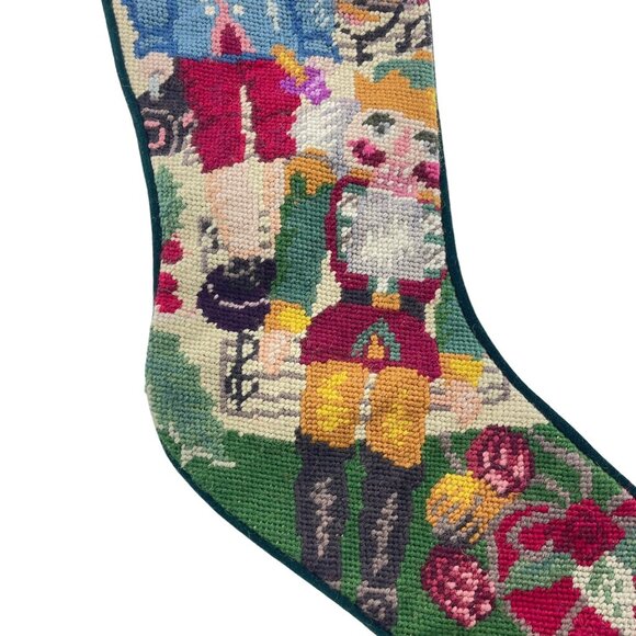 Christmas Stocking Cross Stitch Wool  Cowboy Nutcracker 22" Embroidered John - Picture 4 of 7